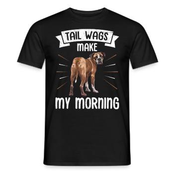 Boxer Dog TAIL WAGS MAKE MY MORNING Funny - Men's T-Shirt - black - Front - AI Model Male 178 light (178cm)
