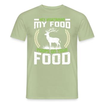 VEGETARIANS! MY FOOD POOPS ON YOUR FOOD Lustiges - Men's T-Shirt - sage - Front - AI Model Male 178 light (178cm)