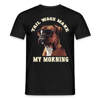 German Boxer TAIL WAGS MAKE MY MORNING Funny - Men's T-Shirt - black - Front - AI Model Male 178 light (178cm)