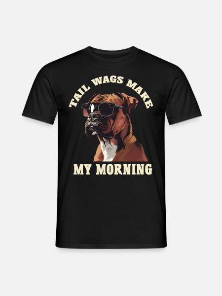 Deutscher Boxer TAIL WAGS MAKE MY MORNING Lustiges - Männer T-Shirt - Schwarz
