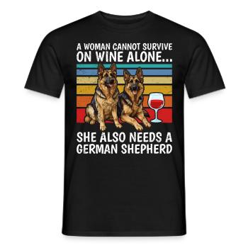 German Shepherd Woman can't Survive with Wine alone - Men's T-Shirt - black - Front - AI Model Male 178 light (178cm)