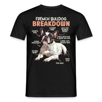 Frenchie FRENCH BULLDOG BREAKDOWN Funny - Men's T-Shirt - black - Front - AI Model Male 178 light (178cm)