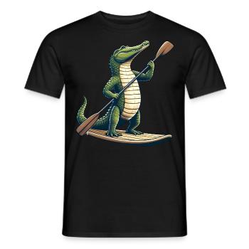 Crocodile on stand-up paddle - Men's T-Shirt - black - Front - AI Model Male 178 light (178cm)