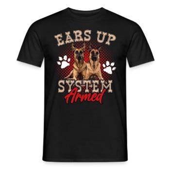 Belgian Shepherd Dog EARS UP SYSTEM ARMED Funny - Men's T-Shirt - black - Front - AI Model Male 178 light (178cm)