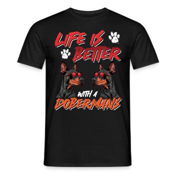 Dobermänner LA VIE EST MEILLEURE AVEC UN DOBERMAN - T-shirt homme - noir - Devant - AI Model Male 178 light (178cm)