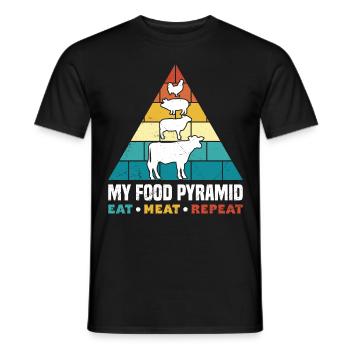 Funny Carnivore Food Pyramid Eat Meat Repeat - Men's T-Shirt - black - Front - AI Model Male 178 light (178cm)