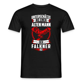 Old man of falconers is hawking falconry - Men's T-Shirt - black - Front - AI Model Male 178 light (178cm)