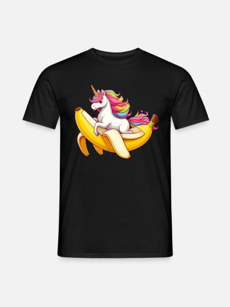 Einhorn reitet Banane - Männer T-Shirt - Schwarz