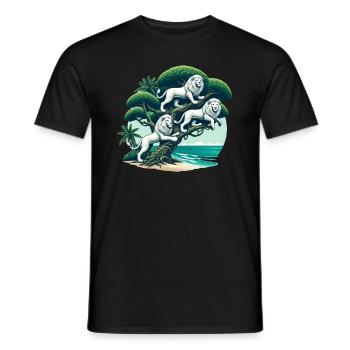 Trois lions blancs sur un arbre - T-shirt homme - noir - Devant - AI Model Male 178 light (178cm)