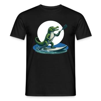 Crocodile doing stand-up paddling - Men's T-Shirt - black - Front - AI Model Male 178 light (178cm)