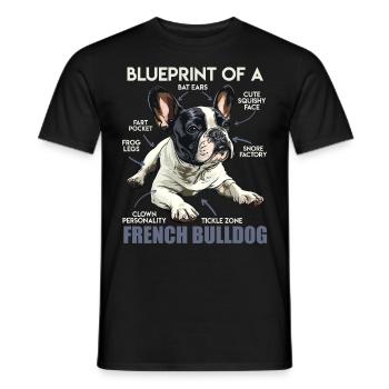 Frenchie owner BLUEPRINT OF A FRENCH BULLDOG - Men's T-Shirt - black - Front - AI Model Male 178 light (178cm)
