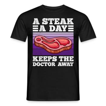 Drôle de carnivore Un steak par jour éloigne Doc - T-shirt homme - noir - Devant - AI Model Male 178 light (178cm)