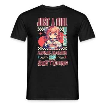 Anime Ramen Sketching - Men's T-Shirt - black - Front - AI Model Male 178 light (178cm)