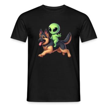 Alien on German Shepherd - Men's T-Shirt - black - Front - AI Model Male 178 light (178cm)