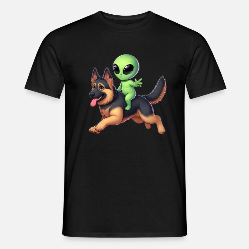 Alien auf Schäferhund - Männer T-Shirt - Schwarz