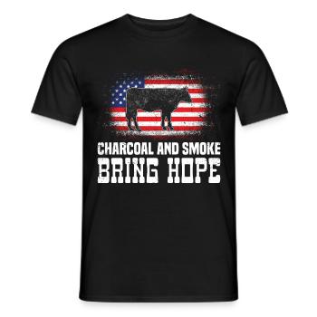 Barbecue USA Le charbon de bois et la fumée apportent de l’espoir - T-shirt homme - noir - Devant - AI Model Male 178 light (178cm)