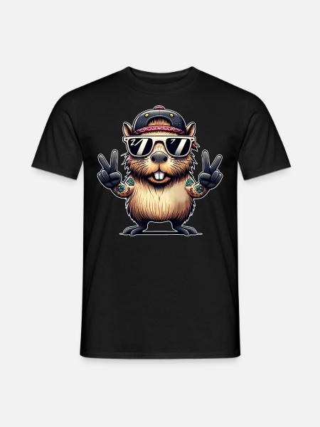 Capybara Peacezeichen - Männer T-Shirt - Schwarz