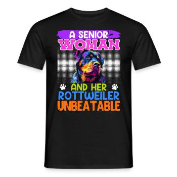 Rottie SENIOR WOMAN AND HER ROTTWEILER UNBEATABLE - Men's T-Shirt - black - Front - AI Model Male 178 light (178cm)