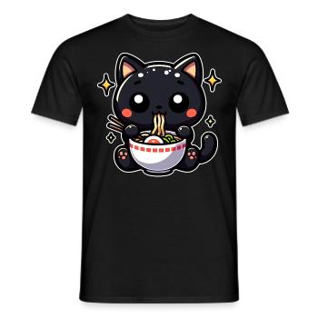 Black Cat mange des étoiles de soupe aux nouilles ramen - T-shirt homme - noir - Devant - AI Model Male 178 light (178cm)