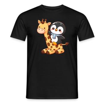 Penguin rides giraffe - Men's T-Shirt - black - Front - AI Model Male 178 light (178cm)