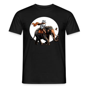 Proud cat riding elephant - Men's T-Shirt - black - Front - AI Model Male 178 light (178cm)