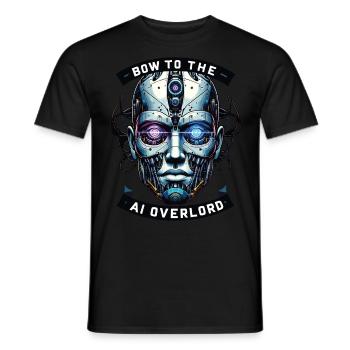 Bow to the AI Overlord - Cyborg Design. - Men's T-Shirt - black - Front - AI Model Male 178 light (178cm)