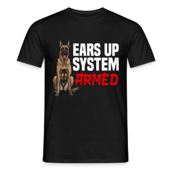 Belgischer Schäferhund EARS UP SYSTEM ARMED - Männer T-Shirt - Schwarz - Vorne - AI Model Male 178 light (178cm)