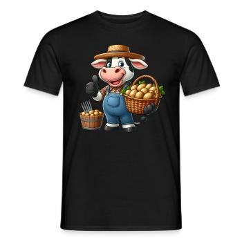 Harvest cow Fresh potatoes from the field - Men's T-Shirt - black - Front - AI Model Male 178 light (178cm)
