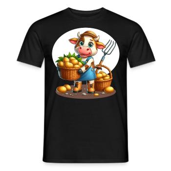 Harvest cow Fresh potatoes from the field - Men's T-Shirt - black - Front - AI Model Male 178 light (178cm)