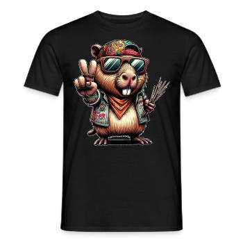 Capybara Peacezeichen - Männer T-Shirt - Schwarz - Vorne - AI Model Male 178 light (178cm)