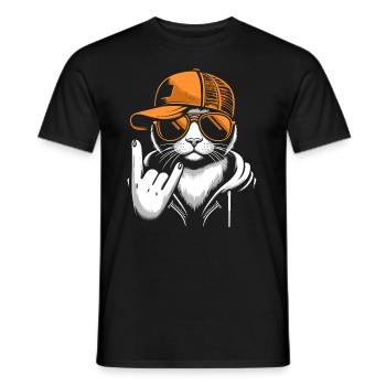 Rock Musik, Rocker, Katze, Heavy Metal Festival - Männer T-Shirt - Schwarz - Vorne - AI Model Male 178 light (178cm)