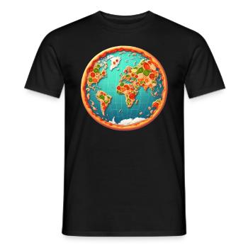 Weltkarte auf Pizza - Männer T-Shirt - Schwarz - Vorne - AI Model Male 178 light (178cm)