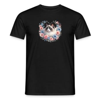 Ragdoll Katze mit Blumenhintergrund - Männer T-Shirt - Schwarz - Vorne - AI Model Male 178 light (178cm)