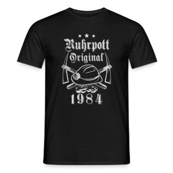 1984 Geburtstag Ruhrpott Original Hacke Helm - Männer T-Shirt - Schwarz - Vorne - AI Model Male 178 light (178cm)