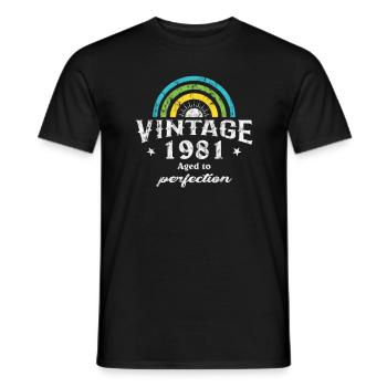 1981 Birthday Vintage Rainbow Sun - Men's T-Shirt - black - Front - AI Model Male 178 light (178cm)