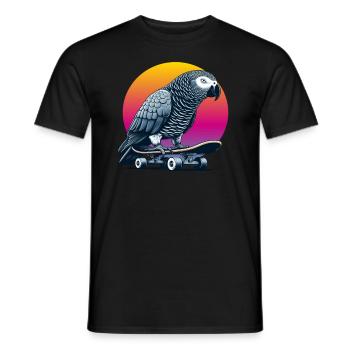 Perroquet gris africain sur skateboard - T-shirt homme - noir - Devant - AI Model Male 178 light (178cm)