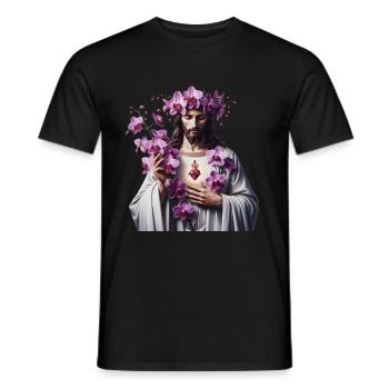 Jesus mit lila Orchideen - Männer T-Shirt - Schwarz - Vorne - AI Model Male 178 light (178cm)