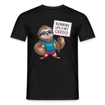 Sloth with humorous sign - Men's T-Shirt - black - Front - AI Model Male 178 light (178cm)
