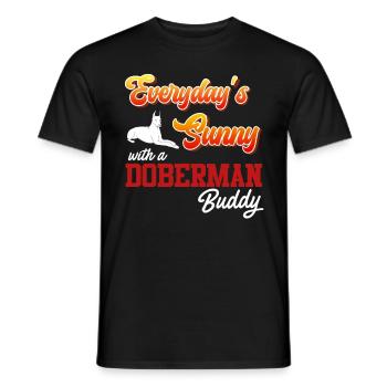 Doberman EVERDAY'S SUNNY WITH A DOBERMAN BUDDY - Männer T-Shirt - Schwarz - Vorne - AI Model Male 178 light (178cm)