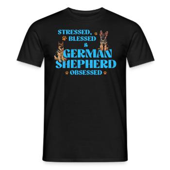 GERMAN SHEPHERD OBSESSED STRESSED Lustig - Männer T-Shirt - Schwarz - Vorne - AI Model Male 178 light (178cm)