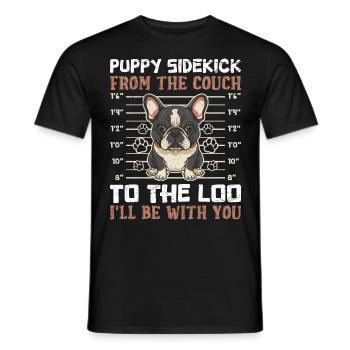Frenchi Puppy Sidekick from the Couch Lustiges - Männer T-Shirt - Schwarz - Vorne - AI Model Male 178 light (178cm)