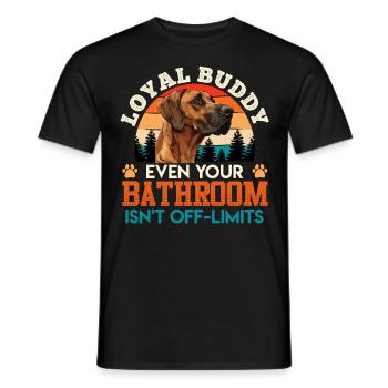 Rhodesian Ridgeback LOYAL BUDDY EVEN THE BATHROOM - Men's T-Shirt - black - Front - AI Model Male 178 light (178cm)