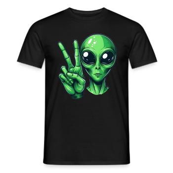 Alien shows peace sign - Men's T-Shirt - black - Front - AI Model Male 178 light (178cm)