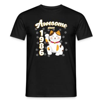 1986 Anniversaire Génial depuis Cat Maneki neko - T-shirt homme - noir - Devant - AI Model Male 178 light (178cm)