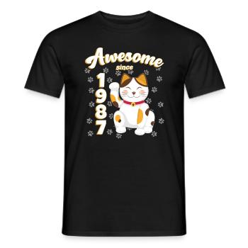 1987 Geburtstag Awesome since Katze Maneki neko - Männer T-Shirt - Schwarz - Vorne - AI Model Male 178 light (178cm)