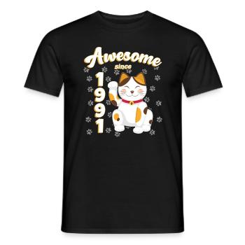 1991 Anniversaire Génial depuis Cat Maneki neko - T-shirt homme - noir - Devant - AI Model Male 178 light (178cm)