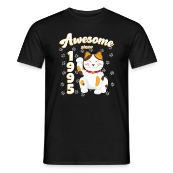1995 Geburtstag Awesome since Katze Maneki neko - Männer T-Shirt - Schwarz - Vorne - AI Model Male 178 light (178cm)