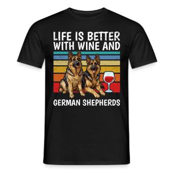 German Shepherd Life is Better with Wine and German - Men's T-Shirt - black - Front - AI Model Male 178 light (178cm)
