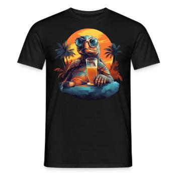 Tortue tropicale avec boisson : Vacances à Moti Beach - T-shirt homme - noir - Devant - AI Model Male 178 light (178cm)