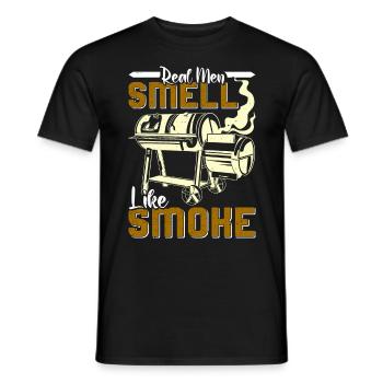 Meat Lovers REAL MEN SMELL LIKE SMOKE Funny - Men's T-Shirt - black - Front - AI Model Male 178 light (178cm)